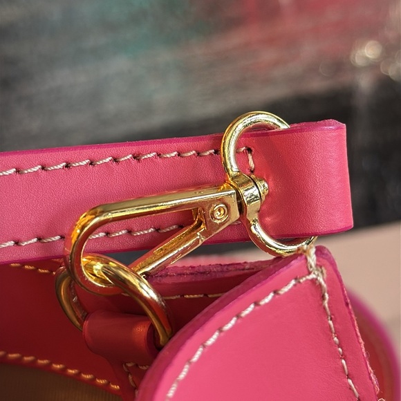 New Anna Paola Leather Crossbody Handbag Fuxia Pink With Long Strap Handles - Picture 2 of 8